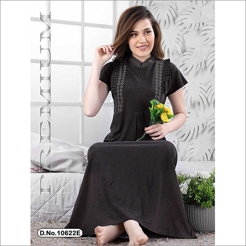Grey Casual Cotton Blend Nighty - Short Sleeves, Women's Size S-XL, Suitable for All Seasons