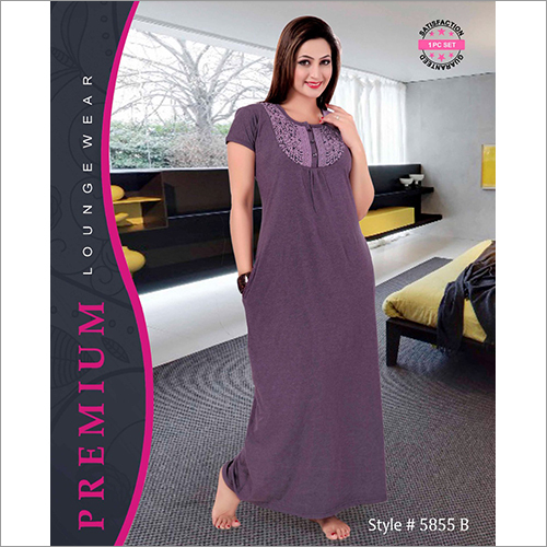 Purple Hosiery Nighty - Soft Cotton Fabric, Elegant Purple Color | Short Sleeves, Year-Round Comfort for Women