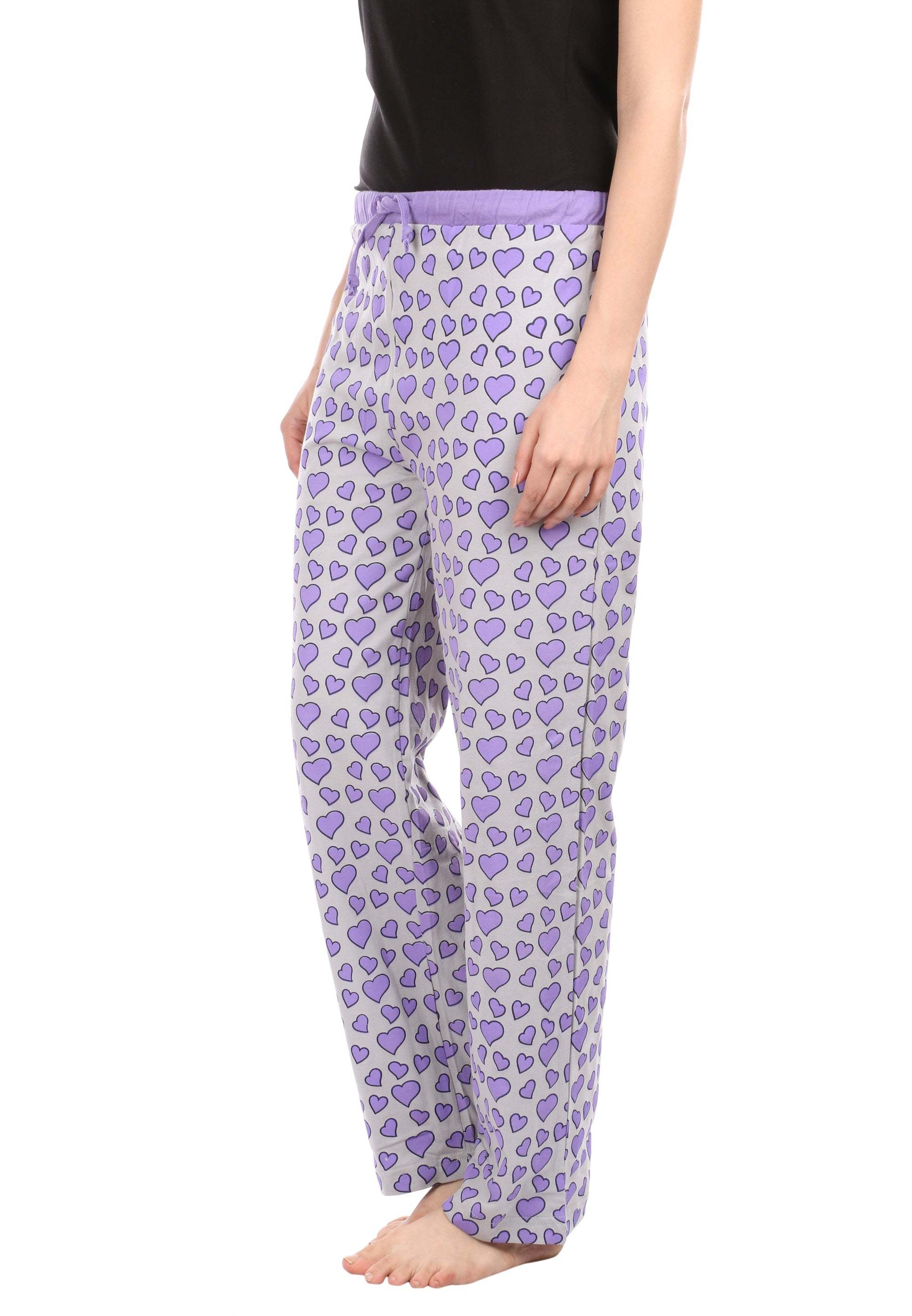 Semantic Women's Cotton Heart Printed Pyjama - Cotton, Size: S, M, L, Xl, Multi-color | Appliqued, Beaded, Flocked, Handwork, Printed, Ruffle, Yarn Dyed