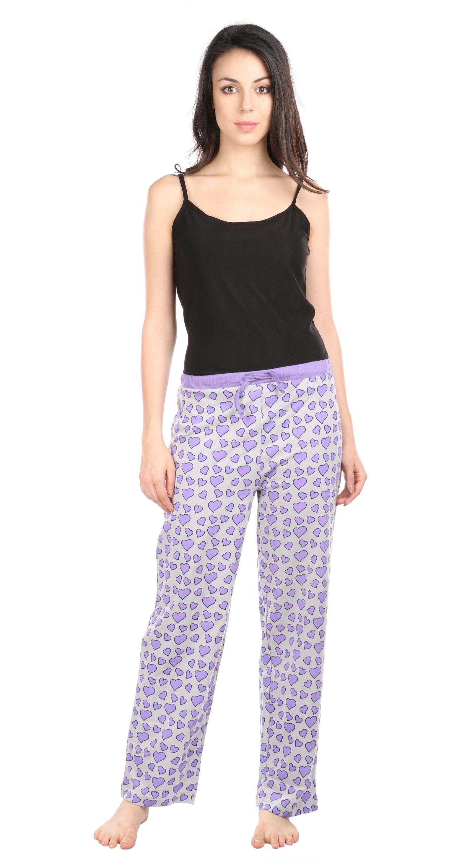 Semantic Women's Cotton Heart Printed Pyjama - Cotton, Size: S, M, L, Xl, Multi-color | Appliqued, Beaded, Flocked, Handwork, Printed, Ruffle, Yarn Dyed