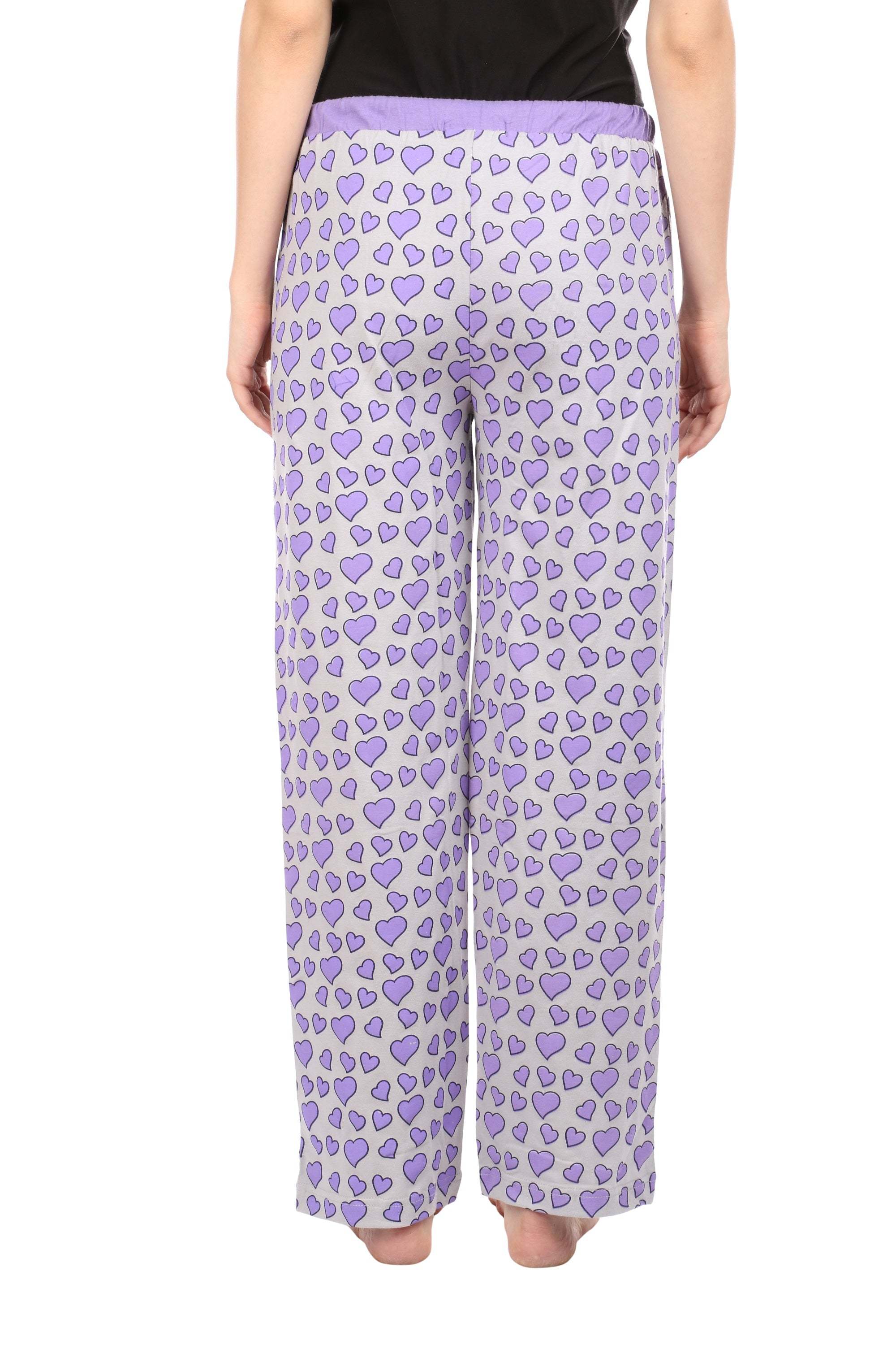 Semantic Women's Cotton Heart Printed Pyjama - Cotton, Size: S, M, L, Xl, Multi-color | Appliqued, Beaded, Flocked, Handwork, Printed, Ruffle, Yarn Dyed