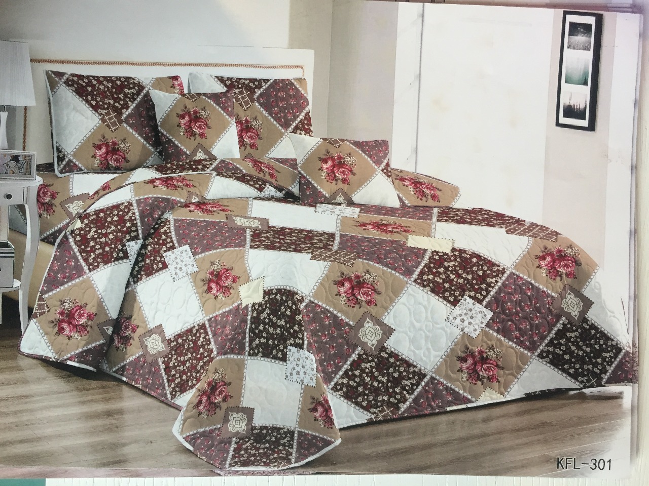 China Fitted Bed Sheet - 100% Pure Cotton, 7.5x7.5 Feet, Multi-colored Floral Print | Soft Texture, Machine Washable, Includes Pillow Case