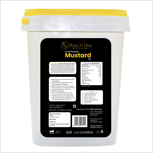 Organic Cold Pressed Mustard Oil - 5 Liter | High Purity, Ideal For Cooking, Skin & Hair Care, Anti-fungal, Healthy Smoke Point
