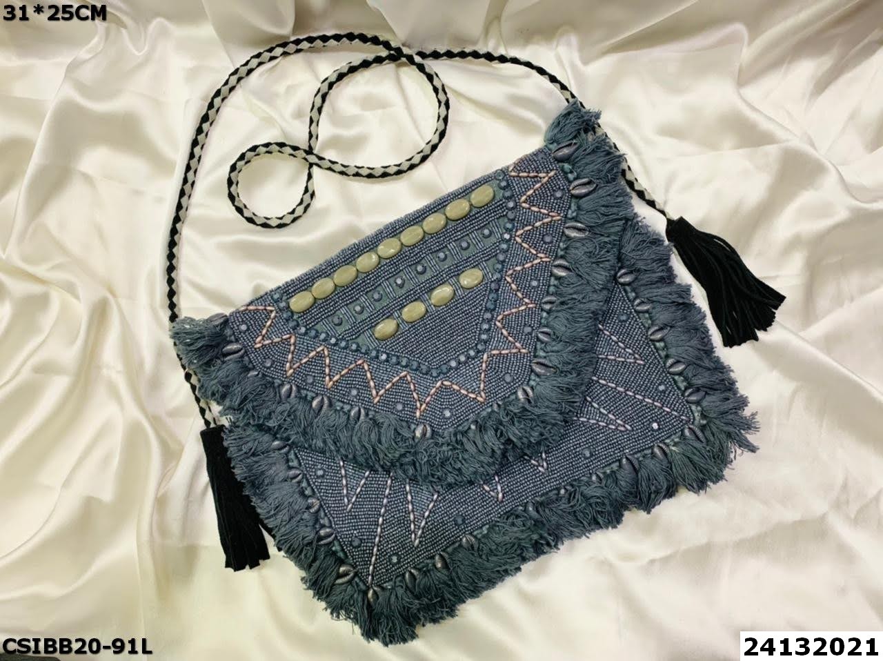 Banjara Beaded Bag - Canvas, 31x25cm, Multi Color | Hand Made, Unique Design For Women