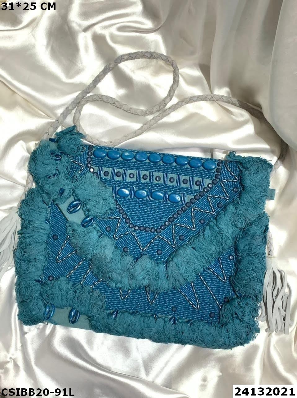 Banjara Beaded Bag - Canvas, 31x25cm, Multi Color | Hand Made, Unique Design For Women