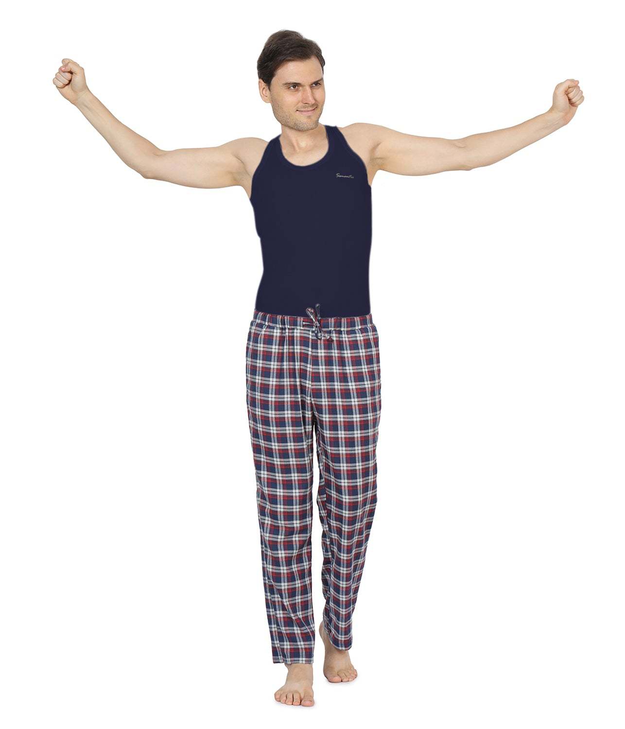 Multi Semantic Mens Red Blue & Grey Checks Pyjamas