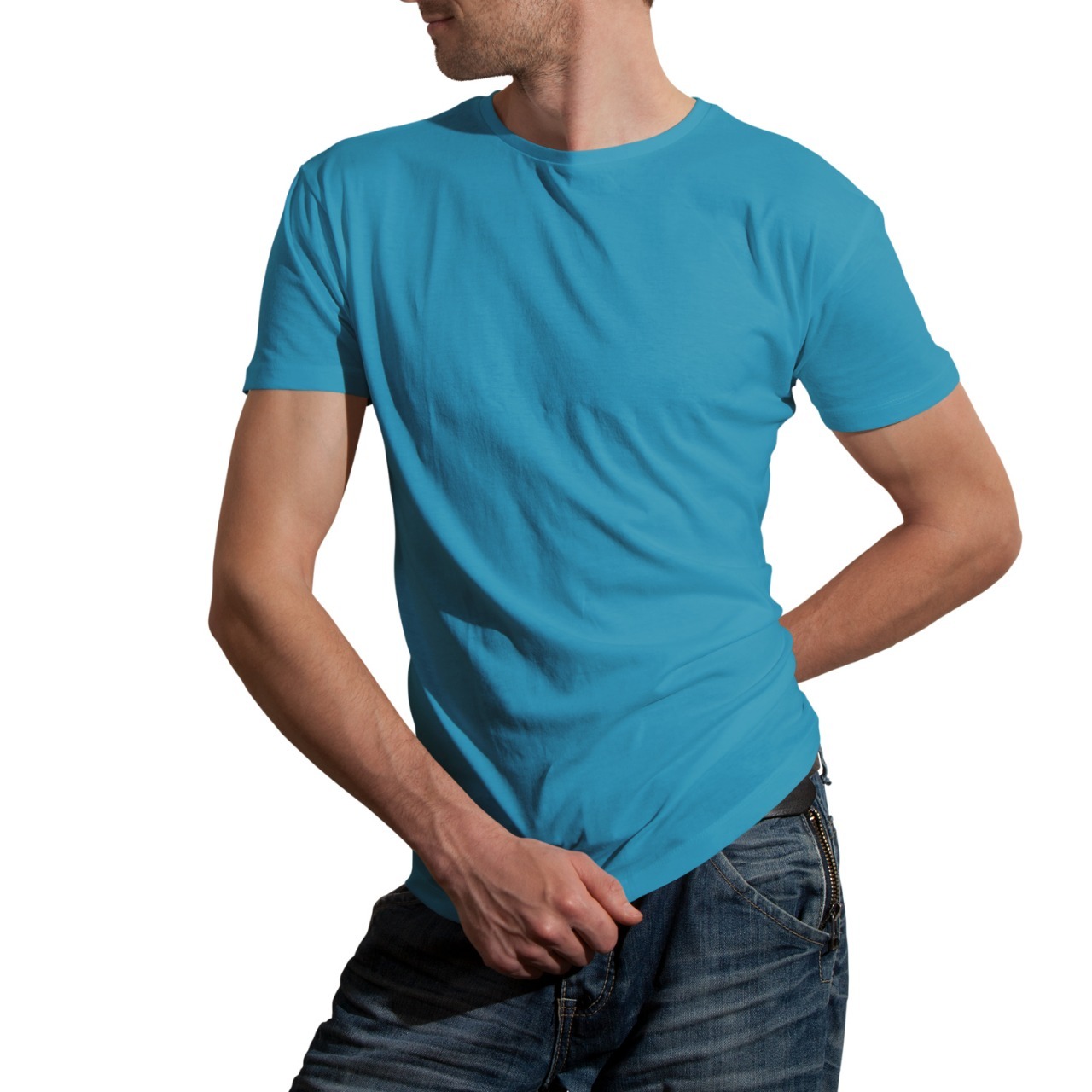 Semantic Half Sleeve Cotton Light Blue T-shirt - Solid - Age Group: 18 Above