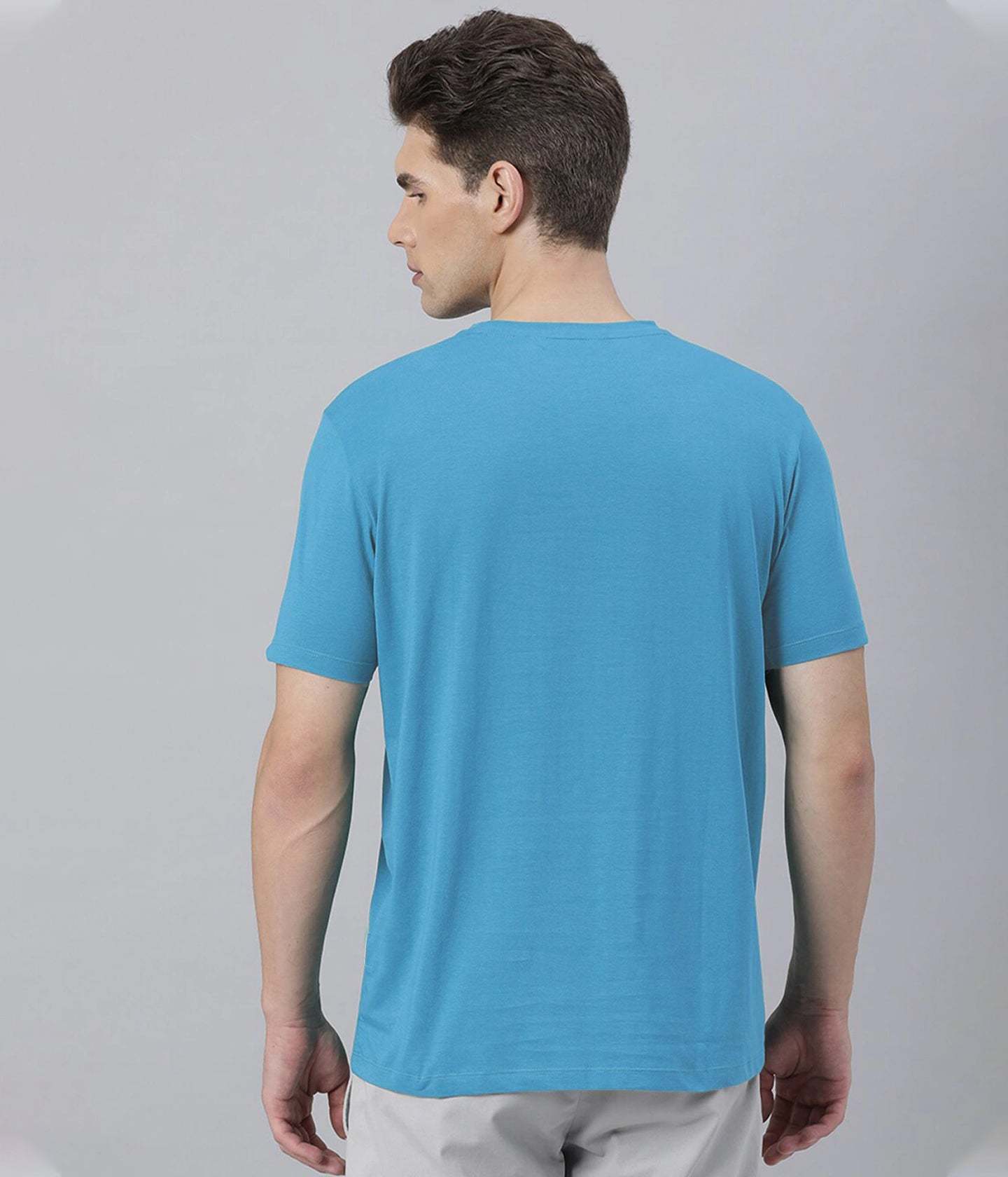 Semantic Half Sleeve Cotton Light Blue T-shirt - Solid - Age Group: 18 Above