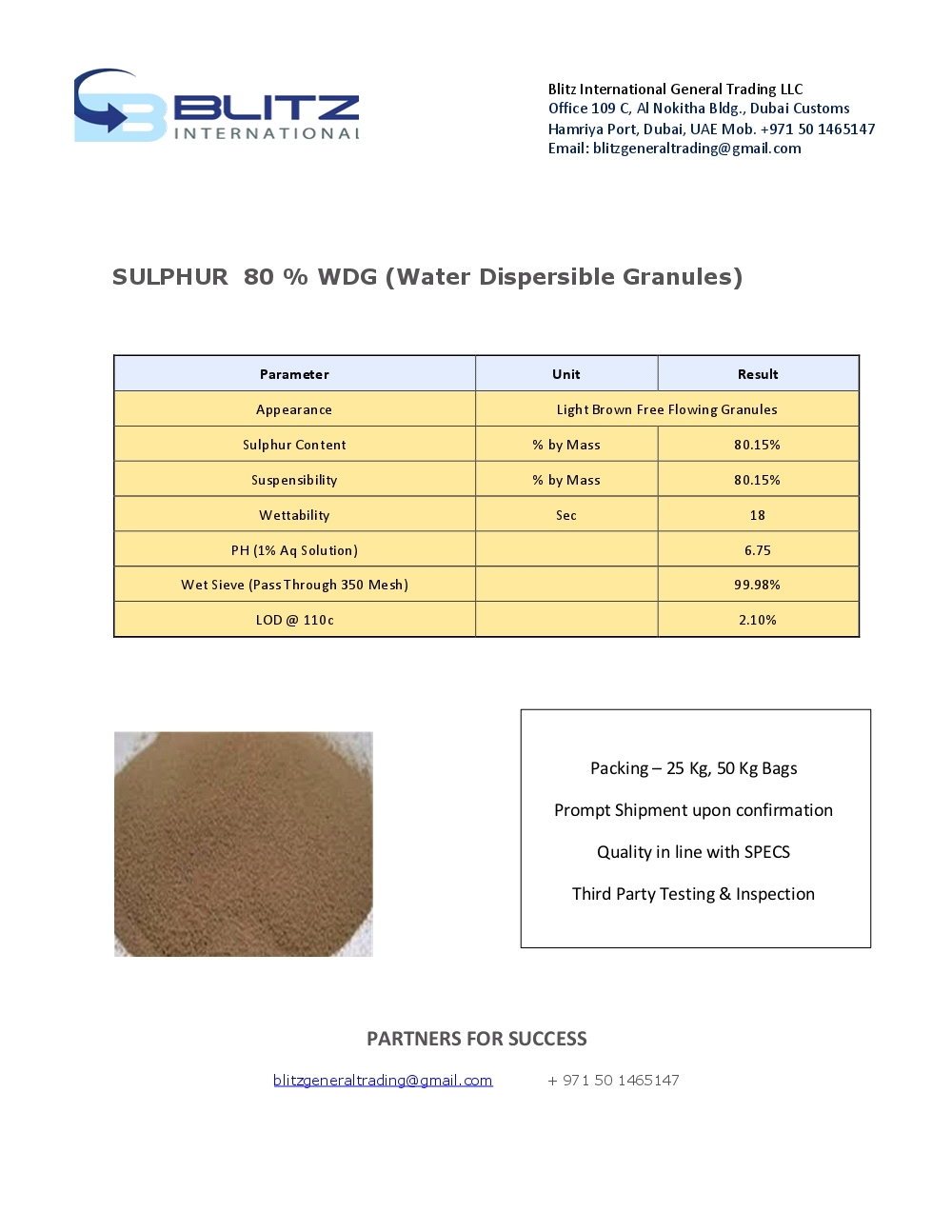 Sulphur 80% Wdg Application: Fertilizer