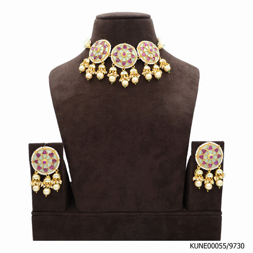 Kundan Choker Necklace Set With Pearls Hangings