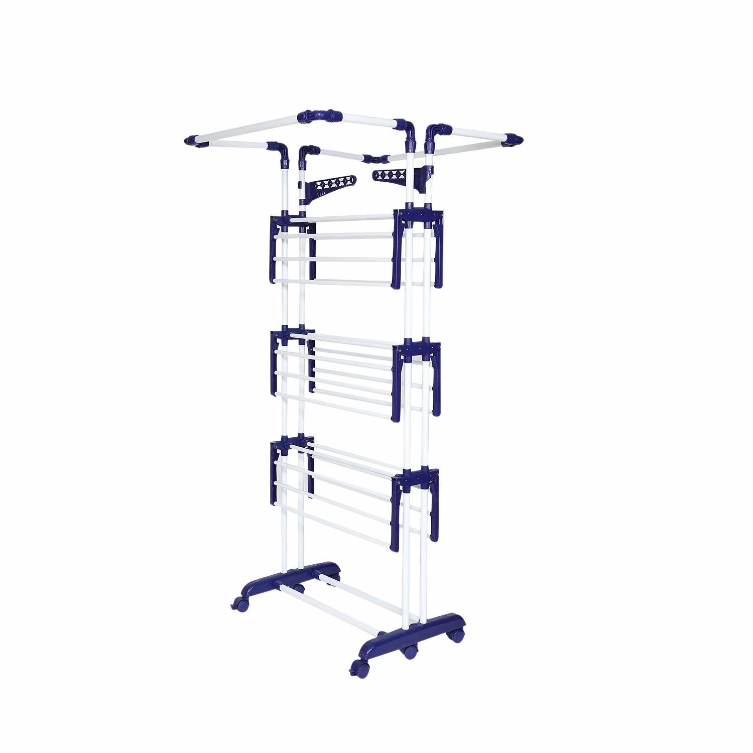 White And Blue Steel Cloth Drying Stand