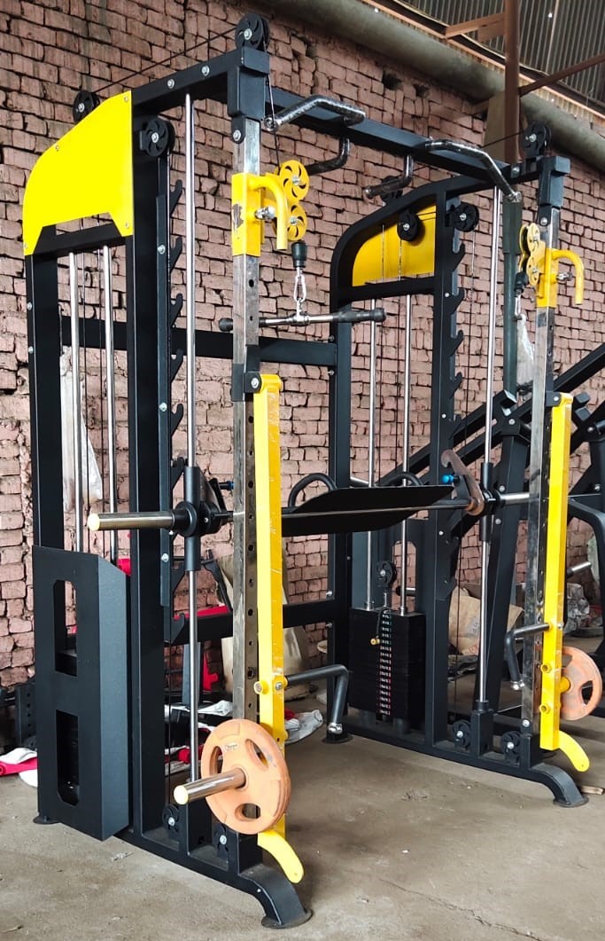 Multi Station Functional Trainer With Smith Machine - 12 Gauge Steel Tubing, 80 Kg Weight Capacity | Adjustable Design, Soft Foam Seat, Advanced Double Effect Welding Technology, Commercial Grade