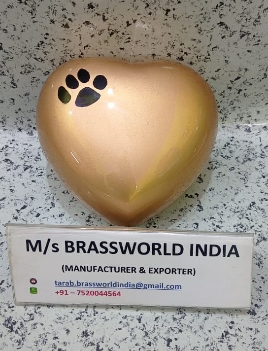 Brass Silver Heart With Golden Two Paws Engraved Pet Cremation Urn Funeral Supplies