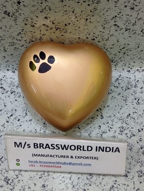 Brass Silver Heart With Golden Two Paws Engraved Pet Cremation Urn Funeral Supplies