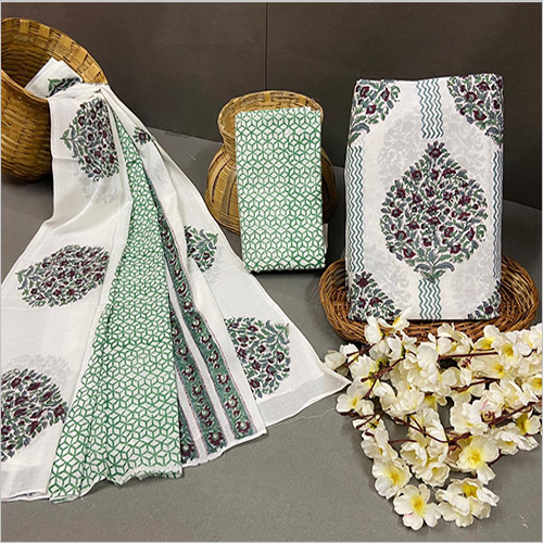 Spring Cotton Suit With Cotton Duptta Hand Block Printed Unstitched Suit