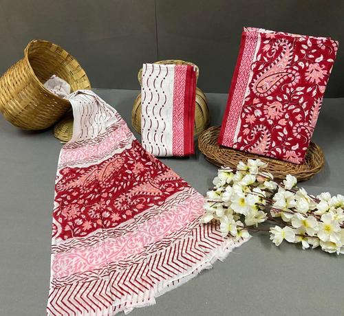 स्प्रिंग बगरू कॉटन ब्लॉक प्रिंटेड अनस्टिच्ड सूट