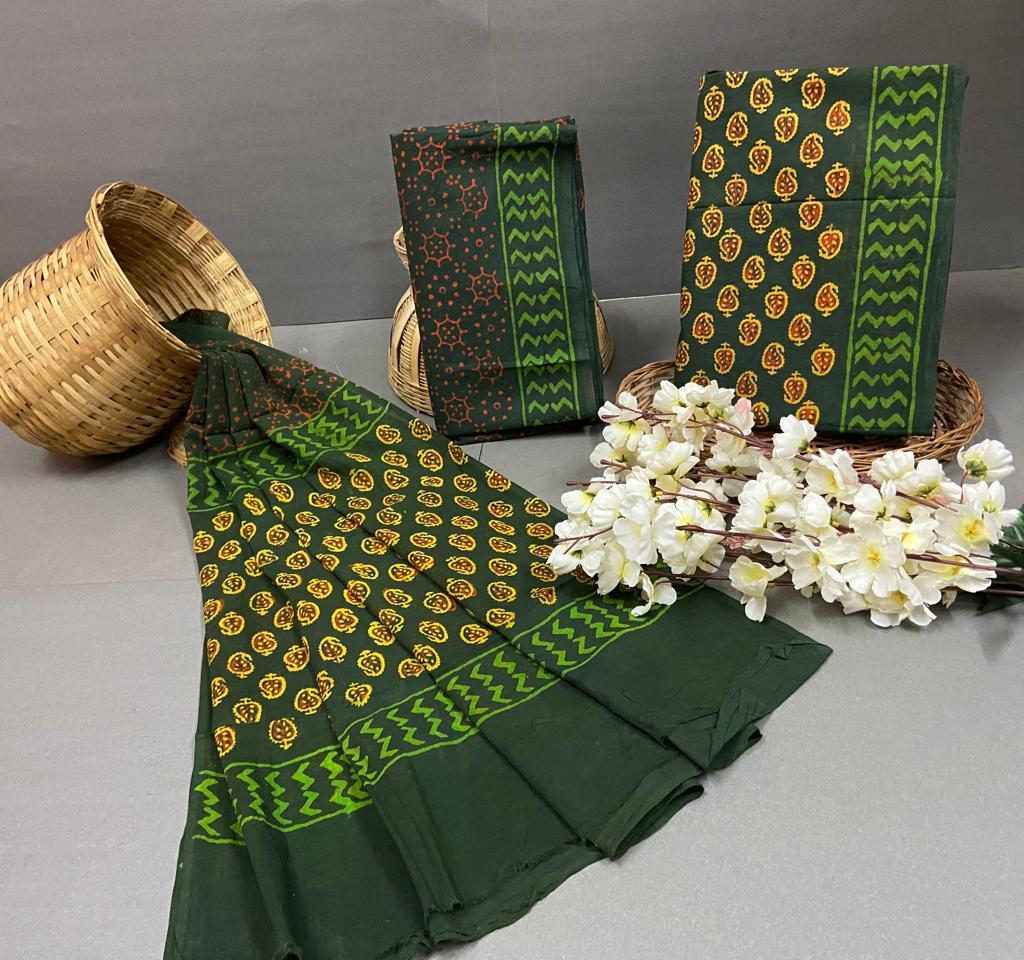 Spring Bagru Cotton Block Printed Unstitched Suits