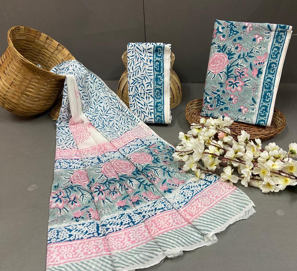Spring Bagru Cotton Block Printed Unstitched Suits
