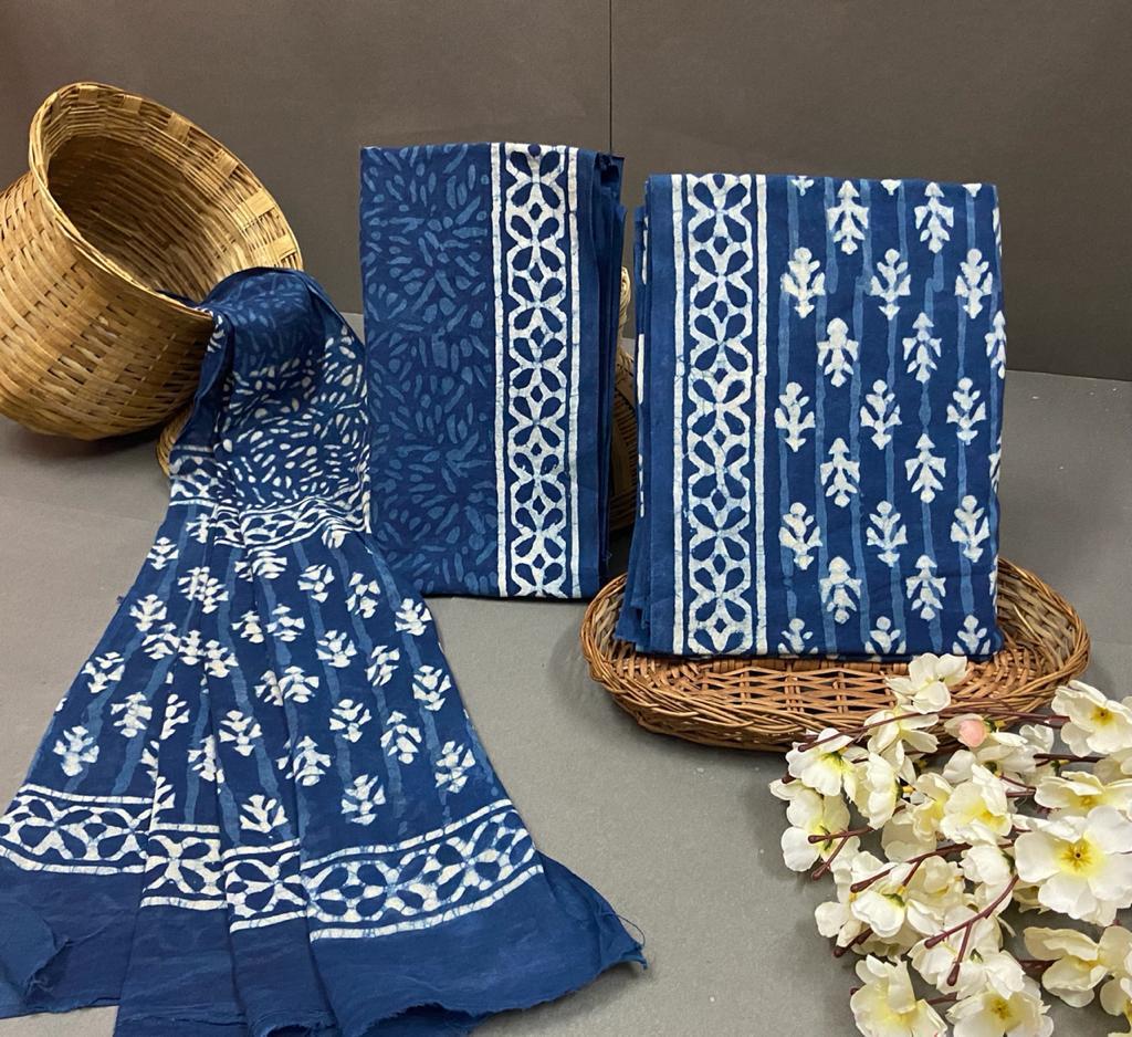 Spring Bagru Cotton Block Printed Unstitched Suits