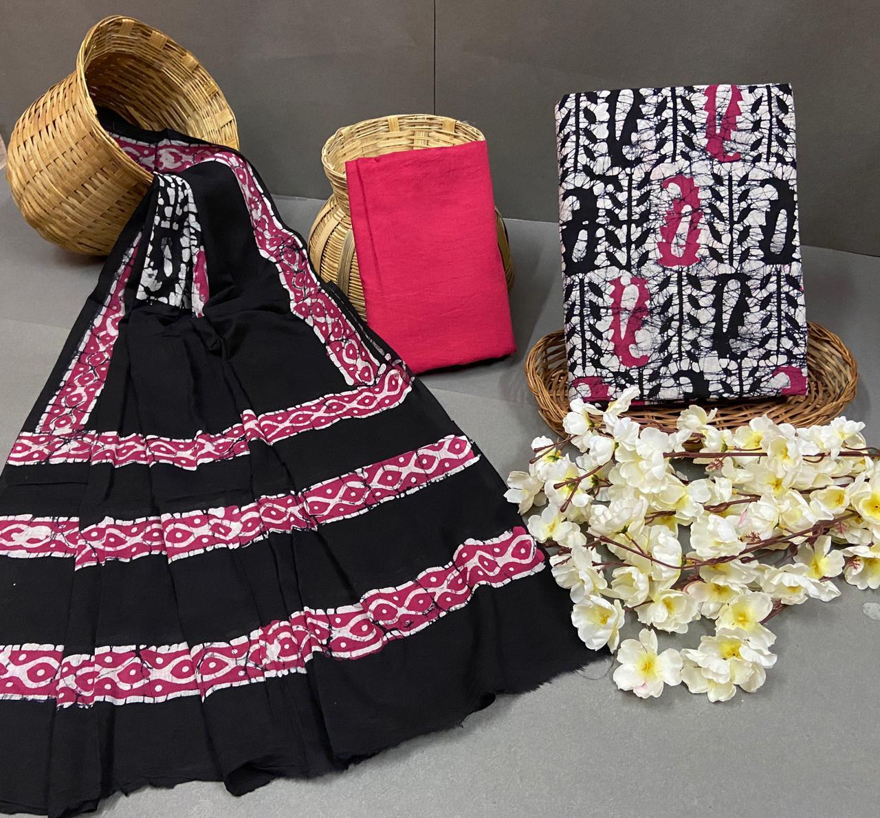Spring Cotton Suits With Cotton Duptta Block Printed Unstitched Suits