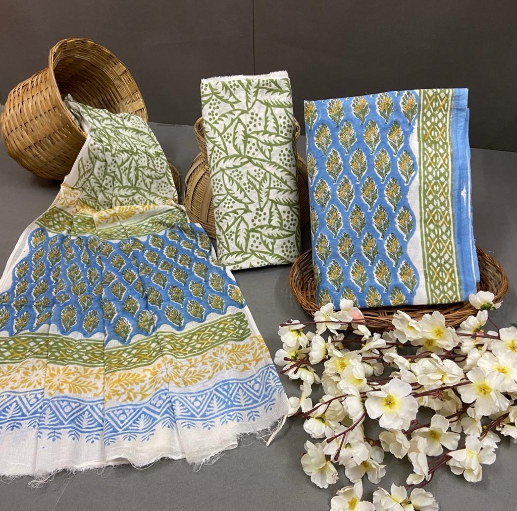 Spring Pure Cotton Hand Block Printed Unstitched Suits