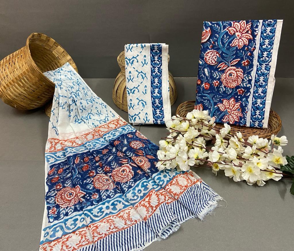 Spring Pure Cotton Hand Block Printed Unstitched Suits