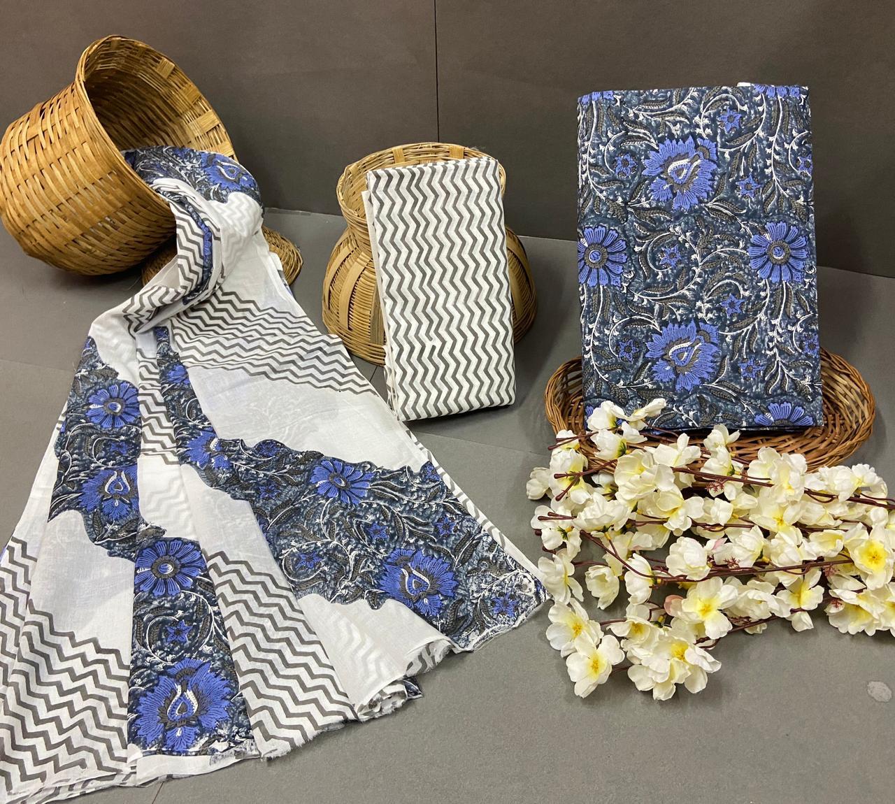 Spring Pure Cotton Hand Block Printed Unstitched Suits