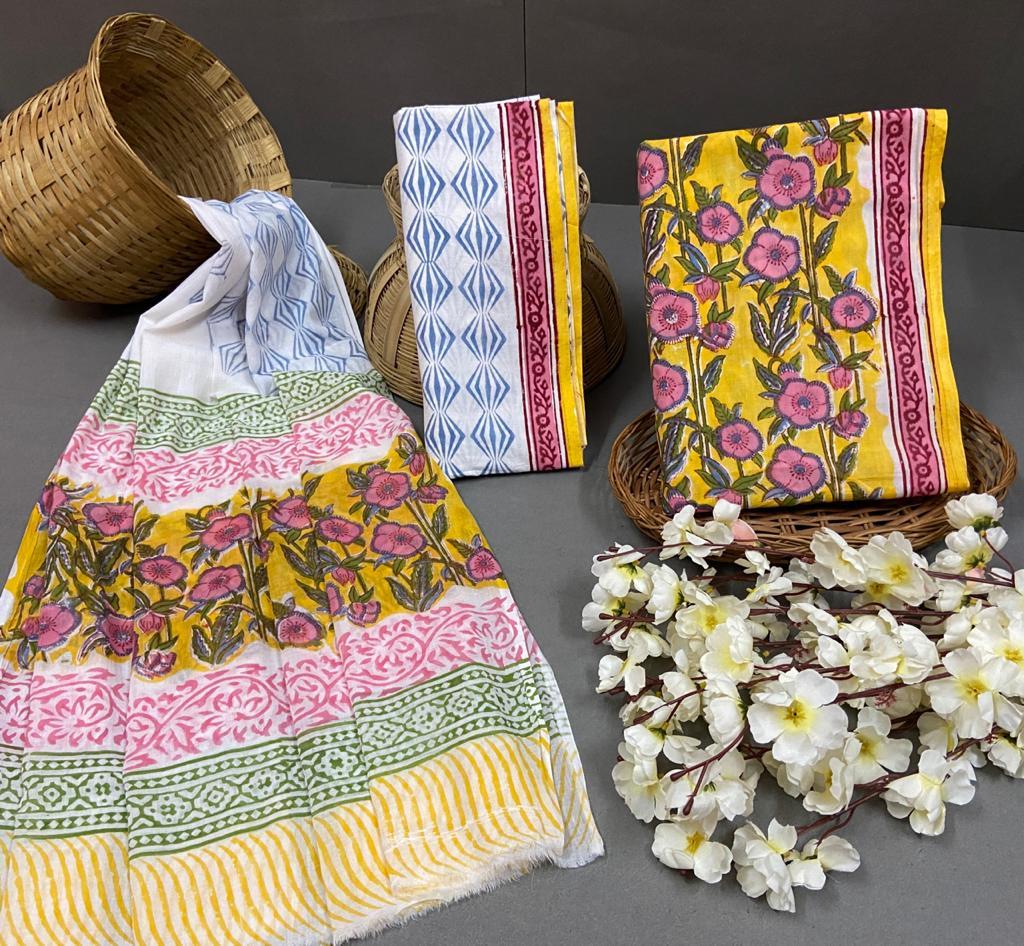 Spring Pure Cotton Hand Block Printed Unstitched Suits