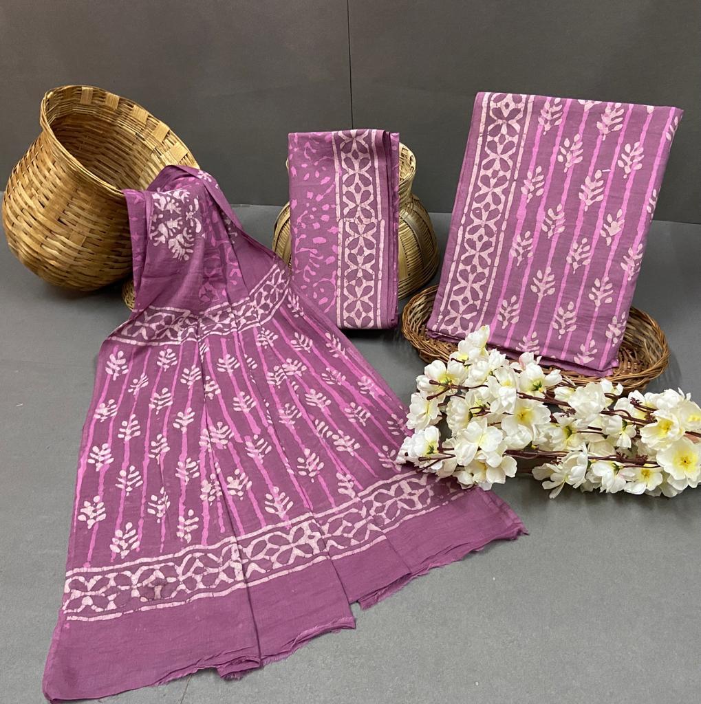 Fancy Cotton Suit With Cotton Dupatta - Hand Block Printed, Unstitched Ethnic Wear For Casual And Work Occasions, Suitable For All Seasons