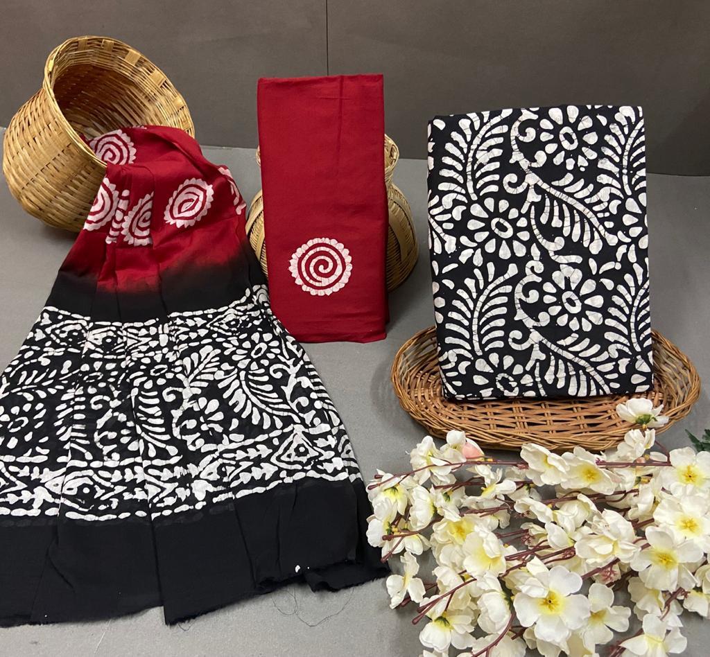 Fancy Cotton Suit With Cotton Dupatta - Hand Block Printed, Unstitched Ethnic Wear For Casual And Work Occasions, Suitable For All Seasons