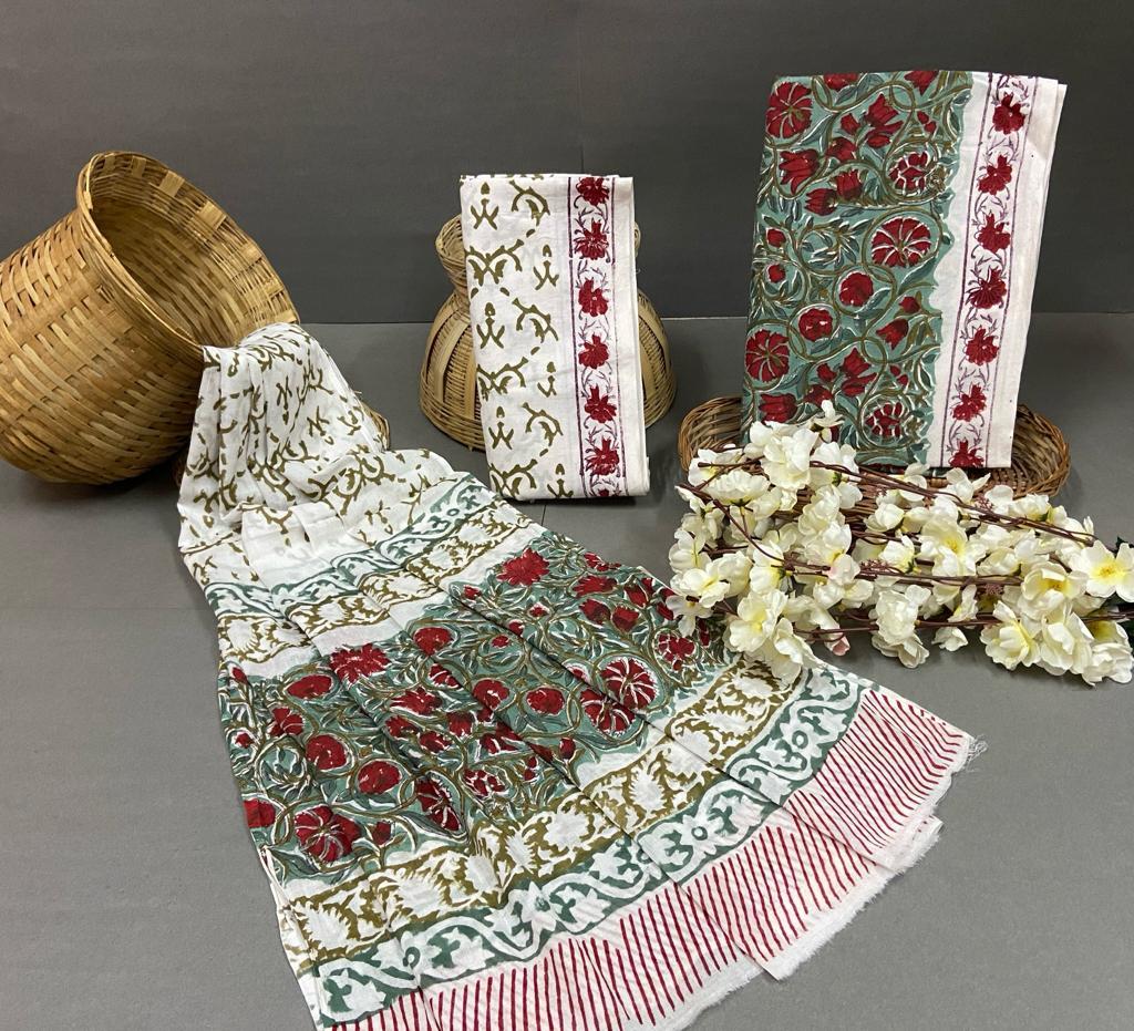Spring Printed Cotton Suit With Dupatta