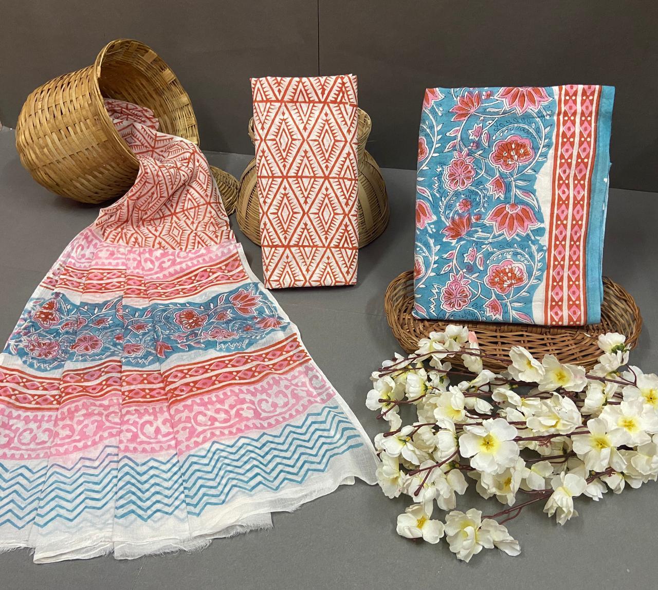 Spring Printed Cotton Suit With Dupatta