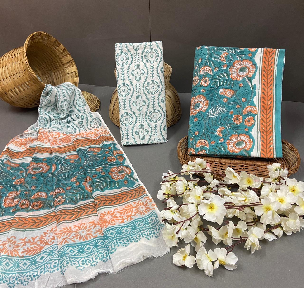 Spring Printed Cotton Suit With Dupatta