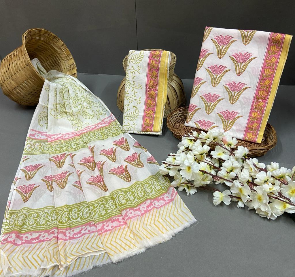 Spring Printed Cotton Suit With Dupatta