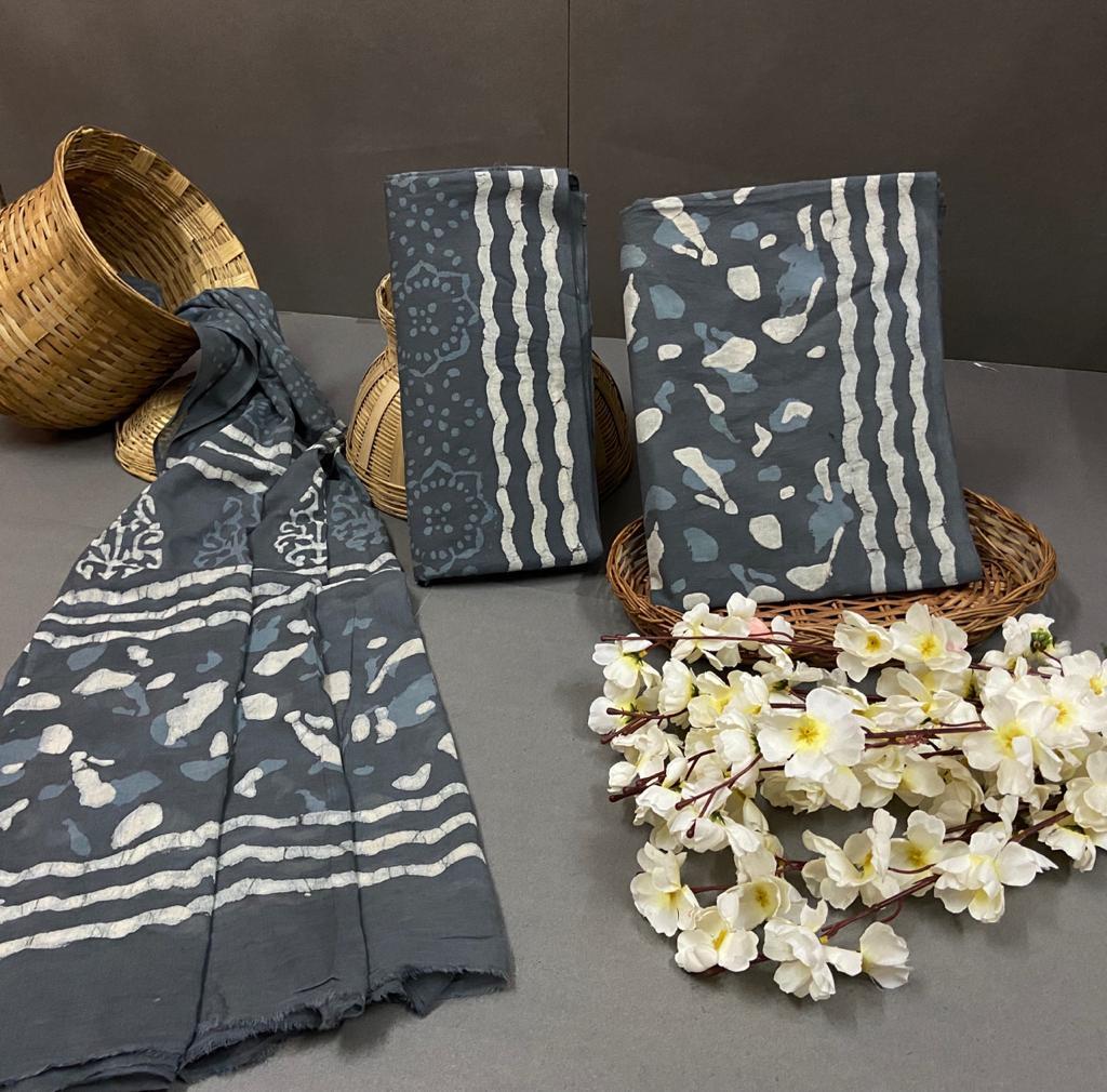 Spring Cotton Block Printed Unstitched Suit With Cotton Duptta