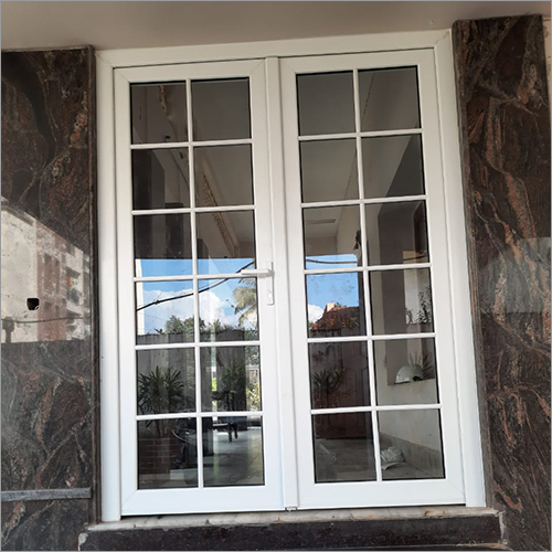 White Upvc Double Door - Customized Size, Glossy Finish | Automatic And Folding Design, Premium Glass Frame