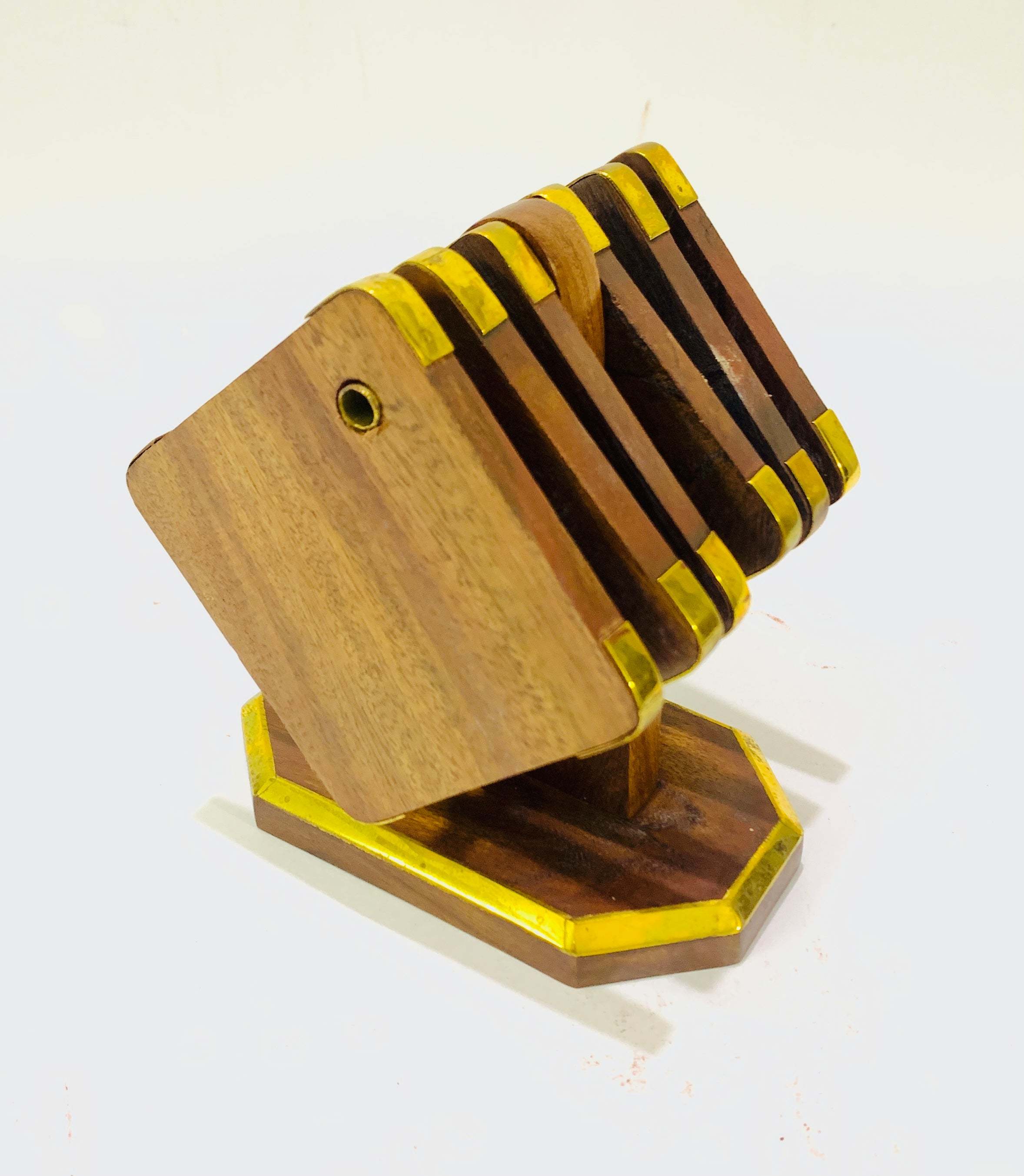 Presento, Coaster Set Of 6 Sheesham Wood With Brass Work
