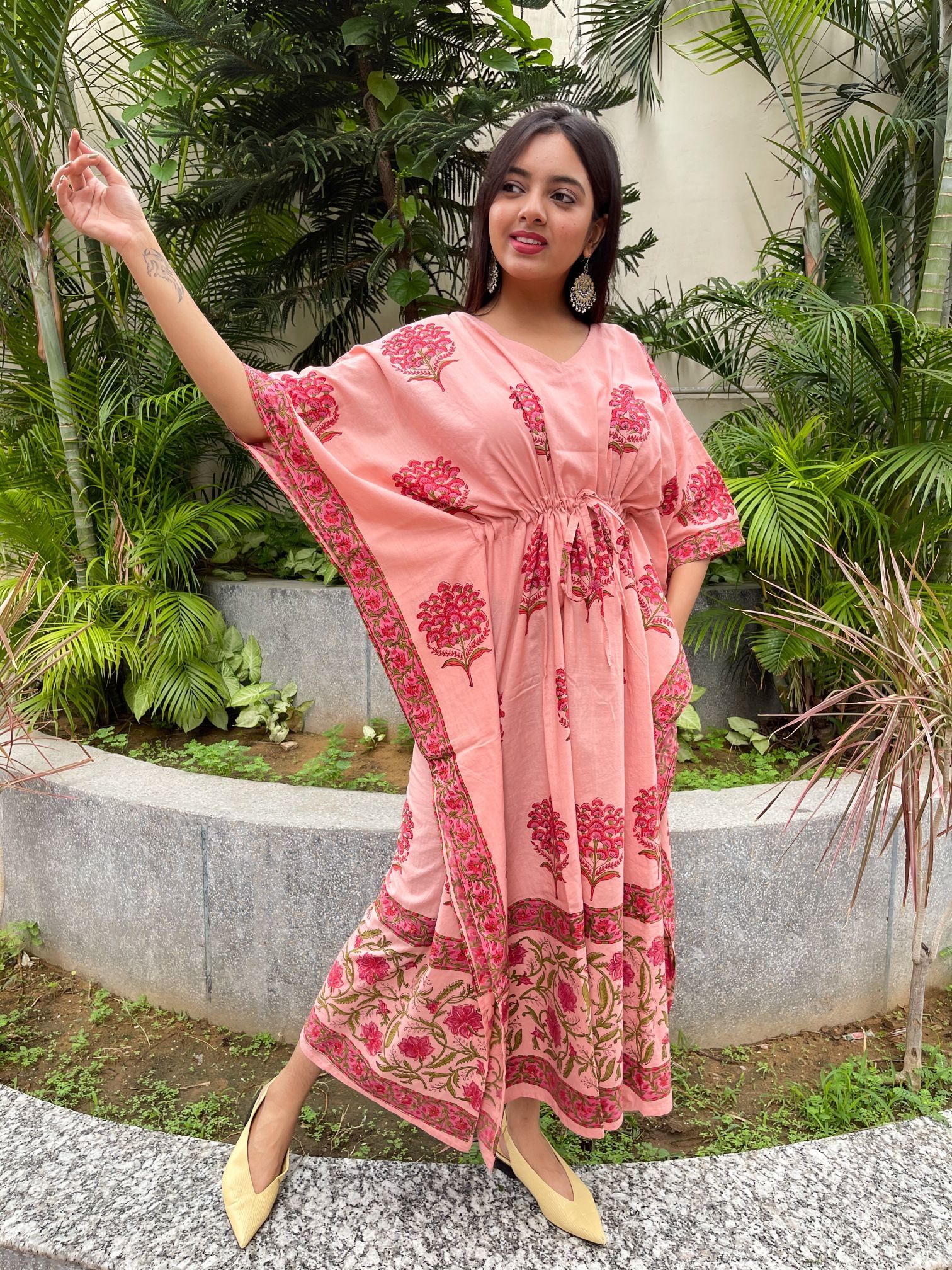 Cotton Hand Block Printed Kaftan Length: 552 Inch (In)