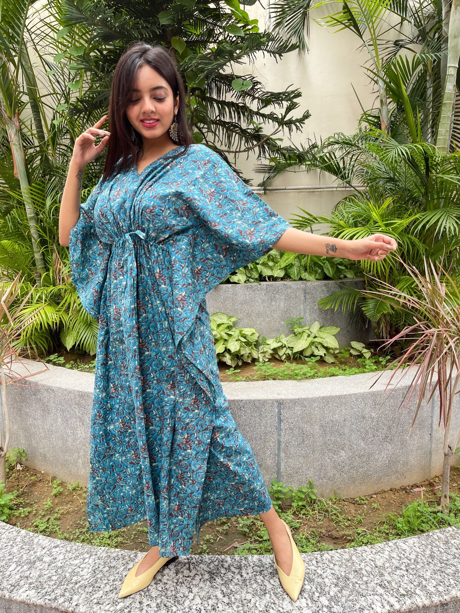 Cotton Hand Block Printed Kaftan Length: 552 Inch (In)