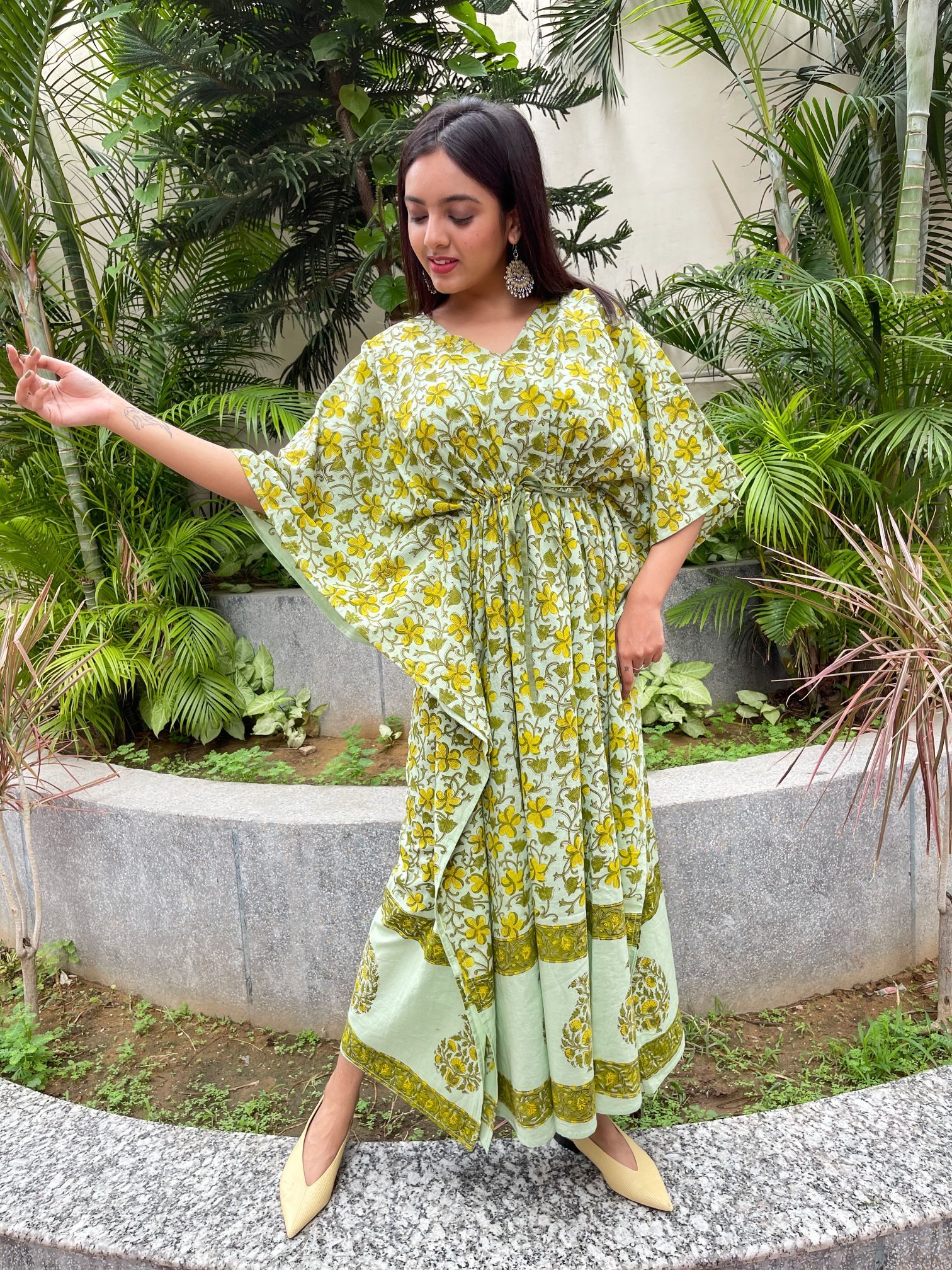 Cotton Hand Block Printed Kaftan Length: 552 Inch (In)