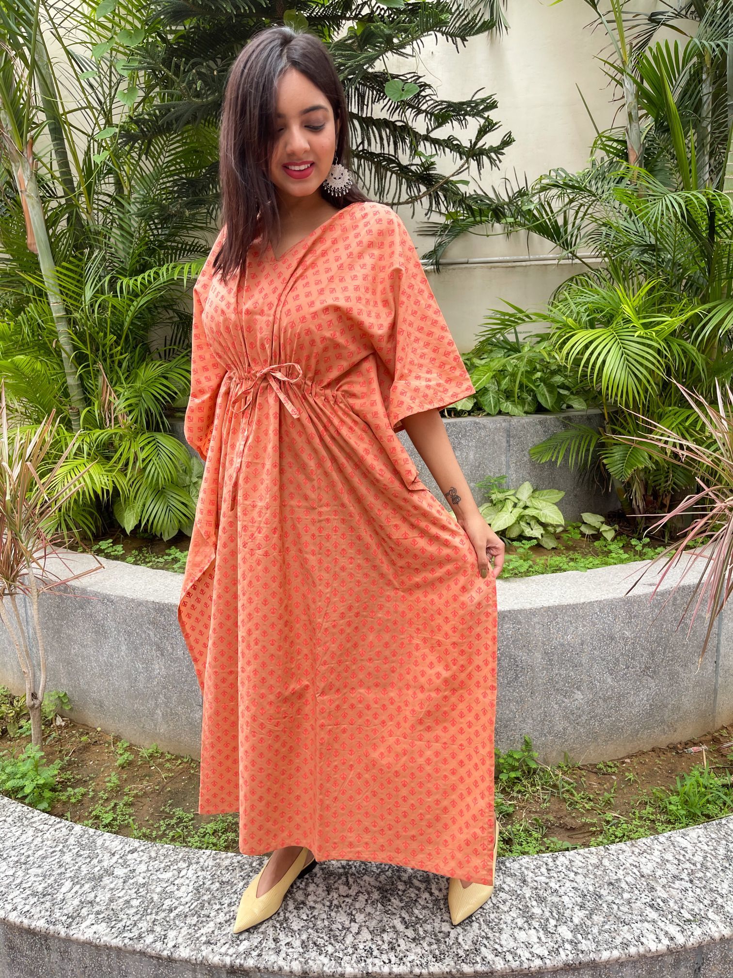 Cotton Hand Block Printed Kaftan Length: 552 Inch (In)