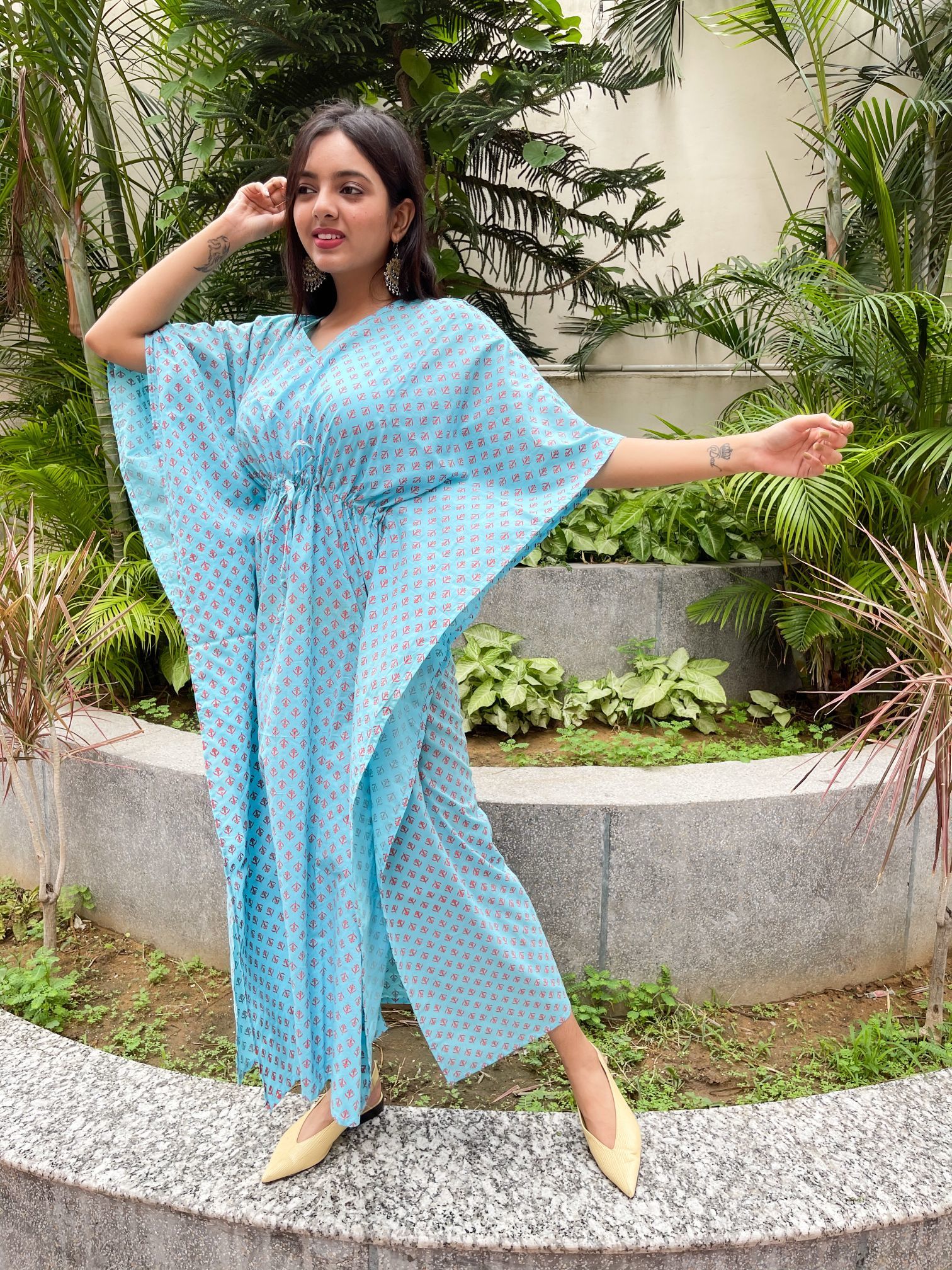 Cotton Hand Block Printed Kaftan Length: 552 Inch (In)