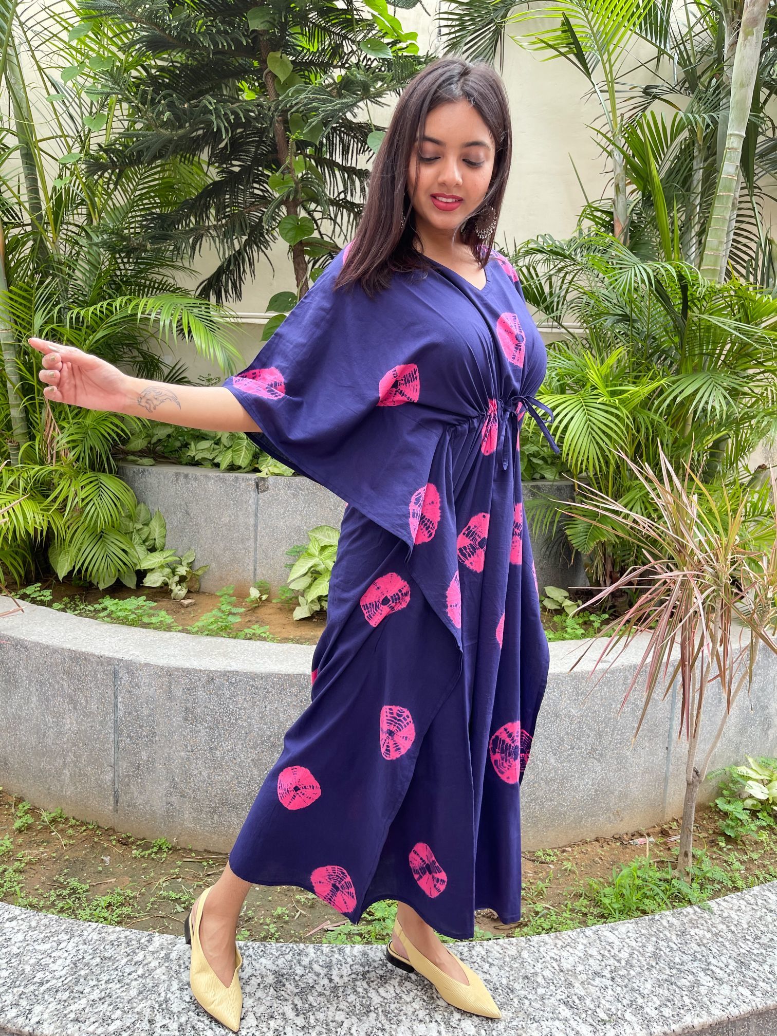 Shibori Printed Kaftan Length: 52 Inch (In)