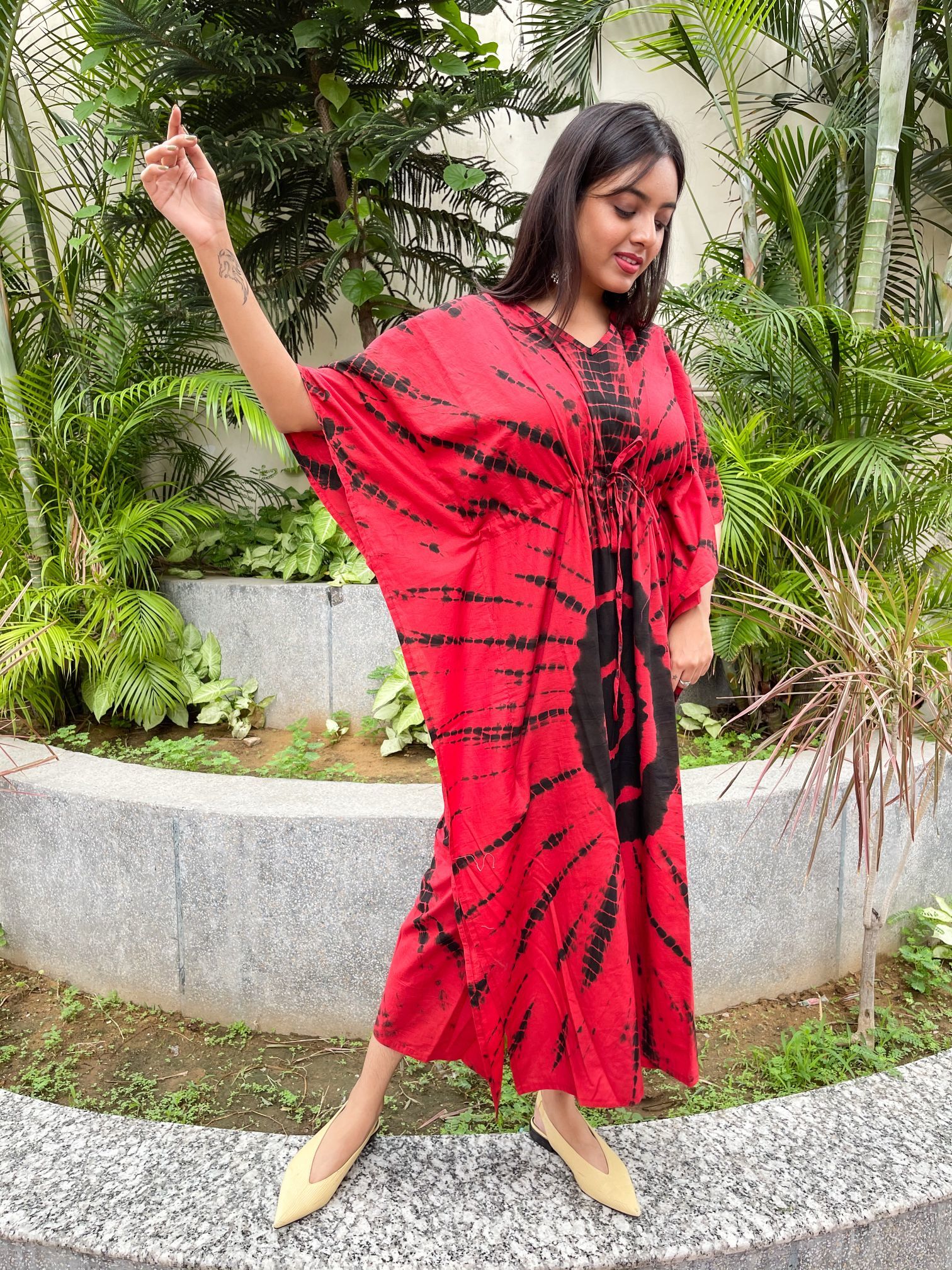 Shibori Printed Kaftan Length: 52 Inch (In)