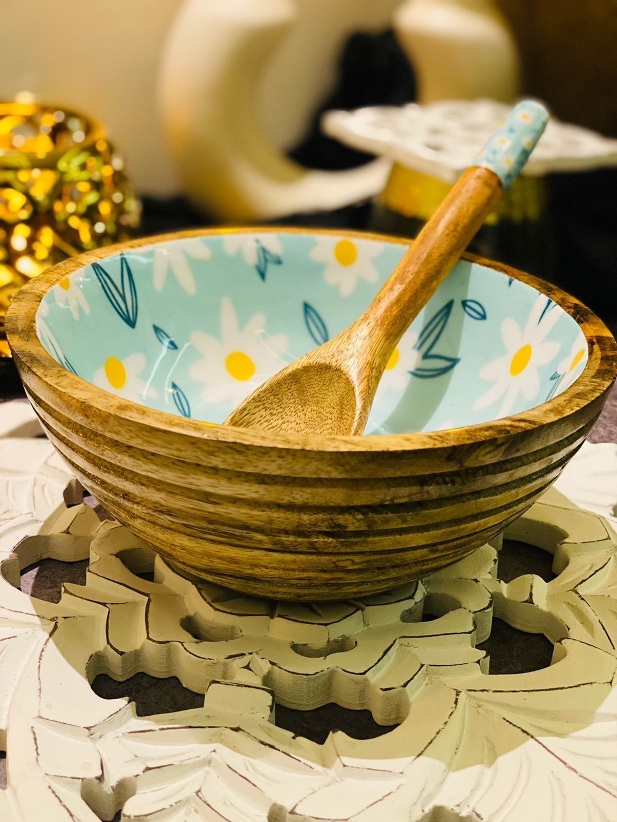 Designer Bowl And Spoon With Unique Boundary Design