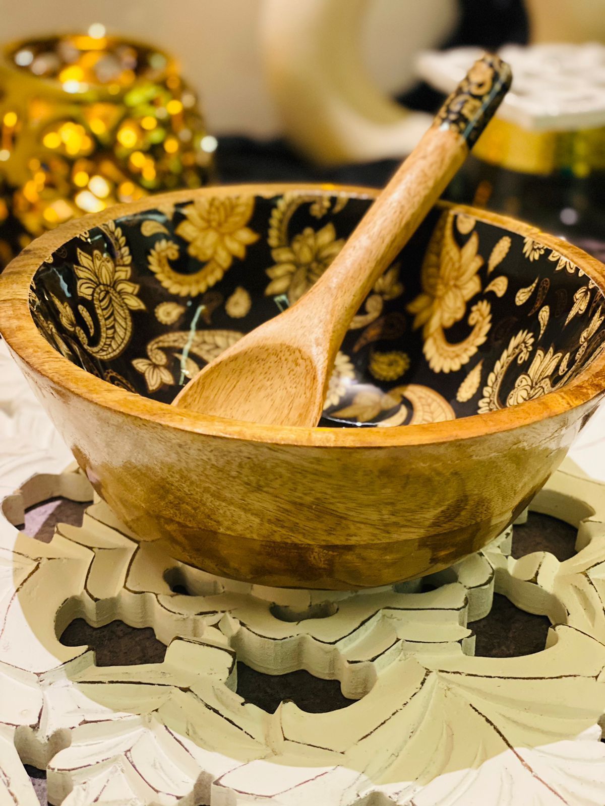 Designer Bowl And Spoon With Unique Boundary Design