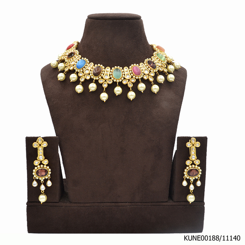 Kundan Necklace Set With Multi Stone