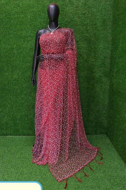 Maharaja Net Saree - Free Size 5.5m Length With Matching Net Blouse | Breathable, Washable, Embroidered Design For All Seasons