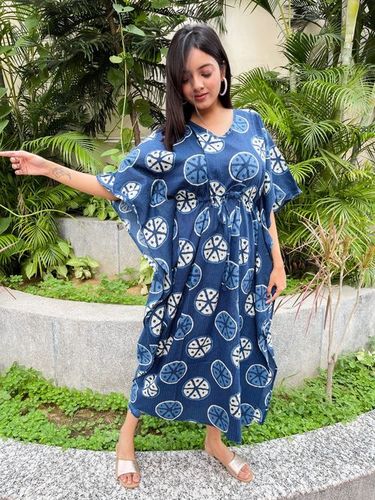 Katha Hand Work  Printed Kaftan Length: 52 Inch (In)