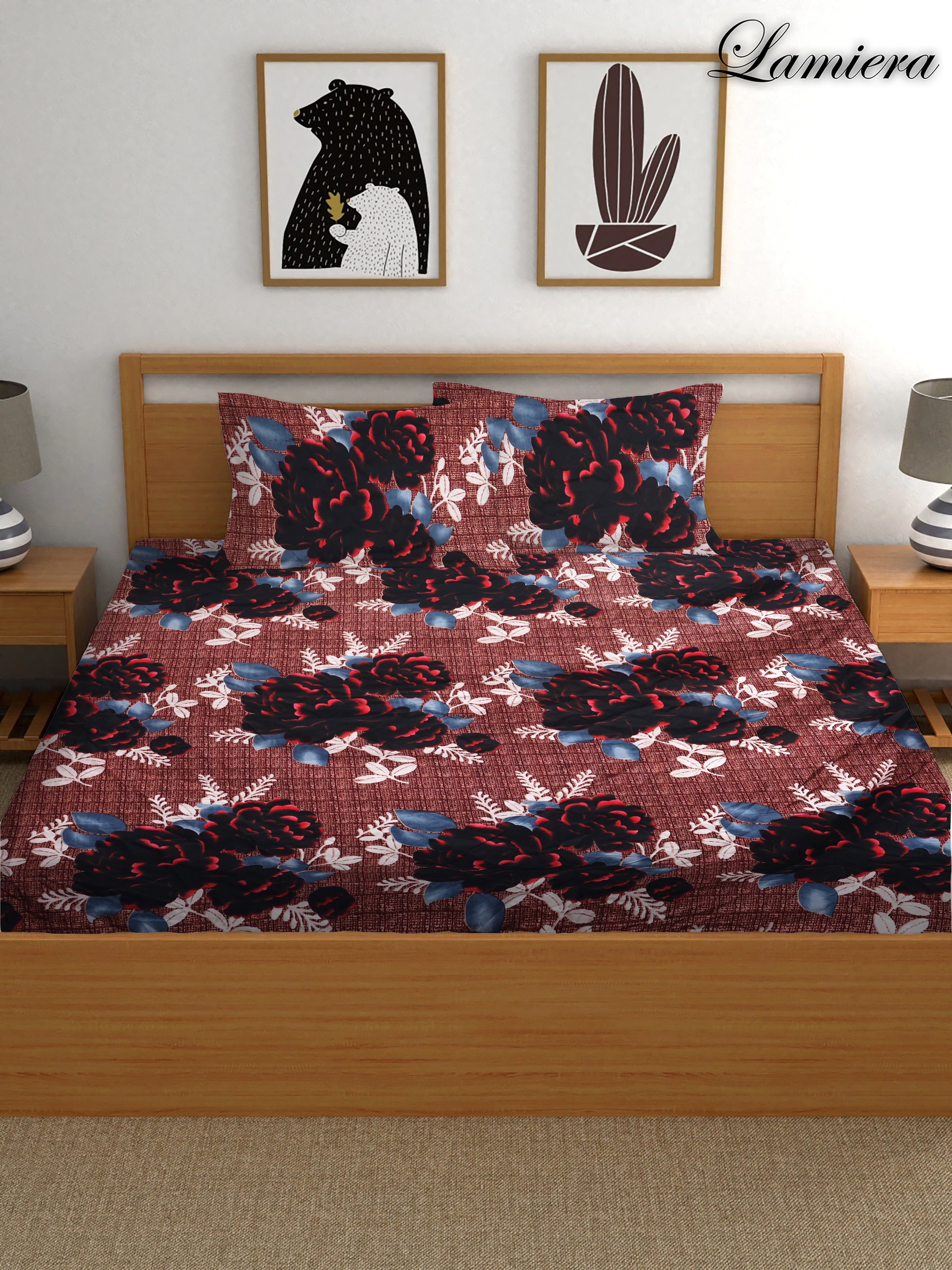 Lamiera Double Bedsheet - Cotton Blend, 228 Cm Full Size, Printed Design With 2 Pillowcases | Silky Soft, Luxurious Comfort For Any Room